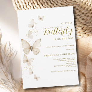 Invitation Petit Papillon Ivory Fête de Naissance Mixte Bébé