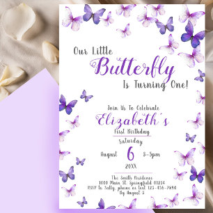 Invitation Petit Papillon Purple Girl Premier anniversaire