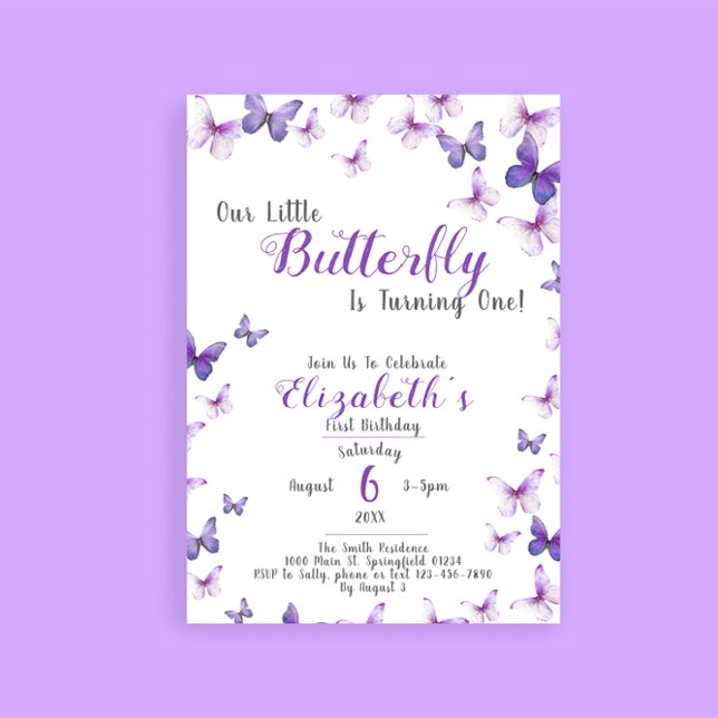 Invitation Petit Papillon Purple Girl Premier anniversaire (Créateur téléchargé)