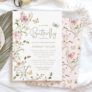 Invitation Petit Papillon rose Baby shower floral fille