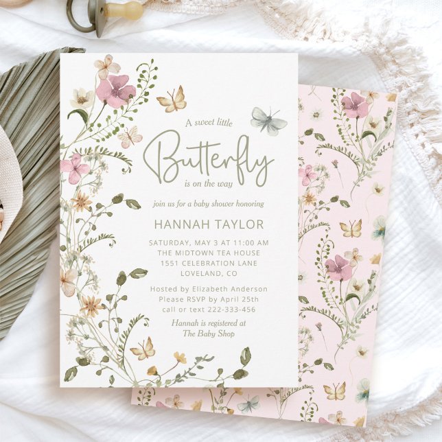 Invitation Petit Papillon rose Baby shower floral fille (Créateur téléchargé)