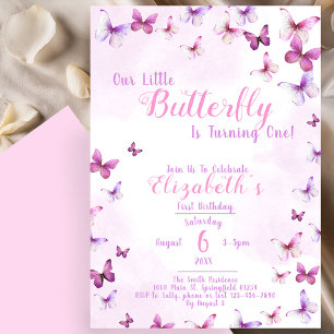 Invitation Petit Papillon rose fille premier anniversaire