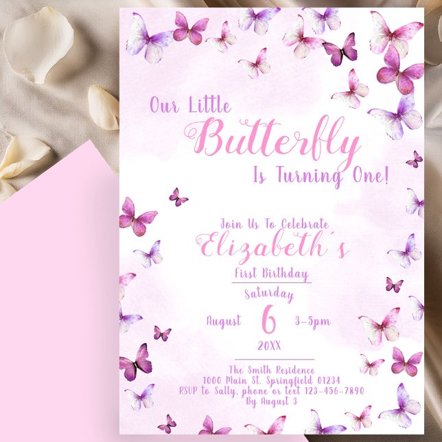 Invitation Petit Papillon rose fille premier anniversaire (Créateur téléchargé)