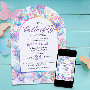 Invitation Petit Papillon Sur Le Chemin Du Baby shower Violet