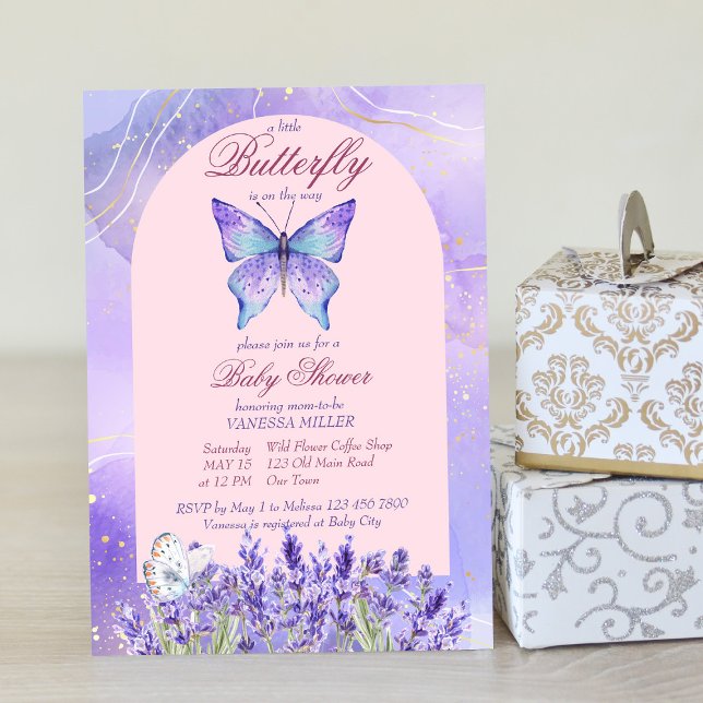 Invitation Petit papillon violet lavande baby shower (Créateur téléchargé)