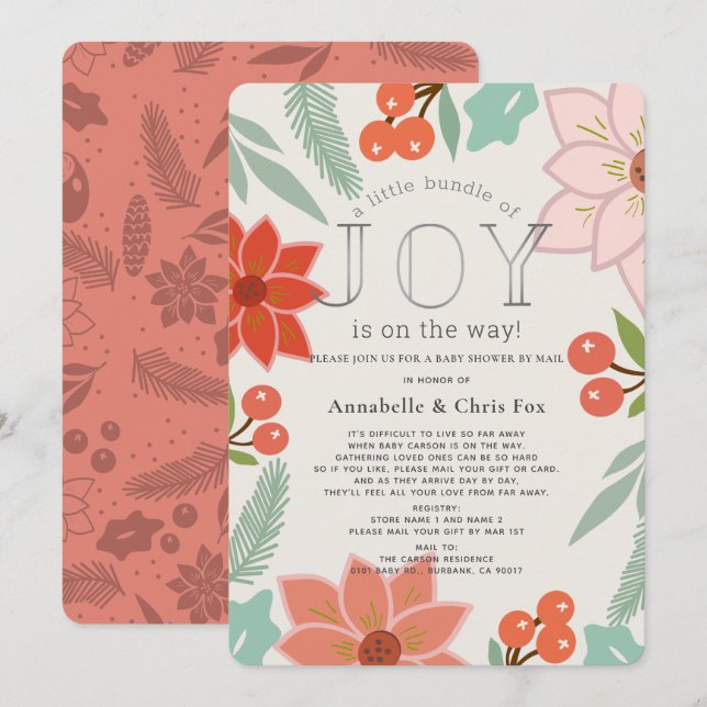 Invitation Petit paquet de Joy Baby shower floral par courrie (Devant / Derrière)