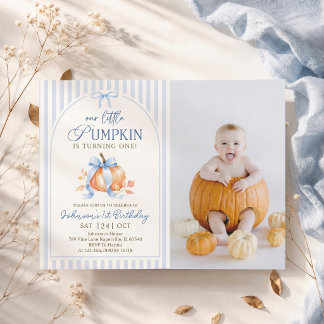 Invitation Petit Pastel Bleu Citrouille Arc Ruban Anniversair