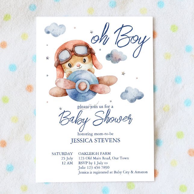 Invitation Petit petit baby shower d'avion pilote (Créateur téléchargé)