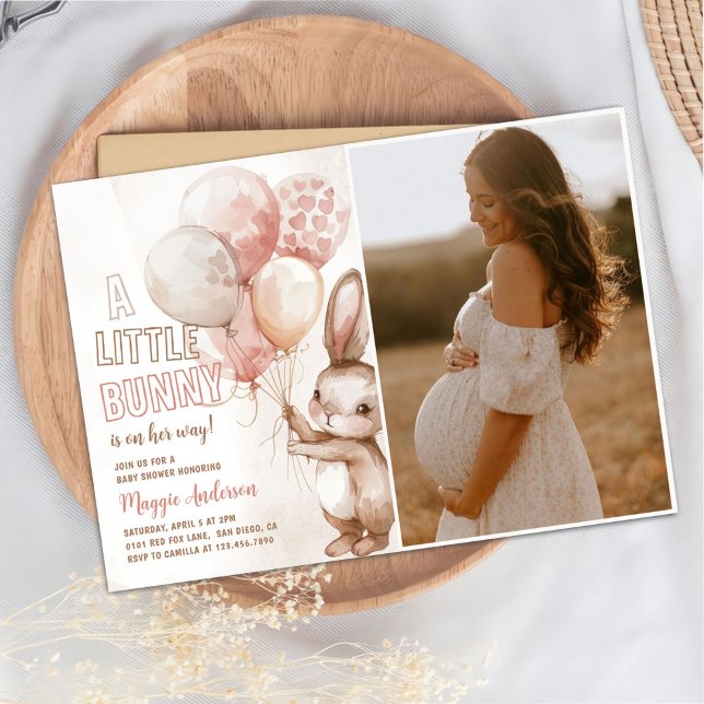 Invitation Petit Petit Lapin Balloon Bébé Fille Douche Photo (Créateur téléchargé)
