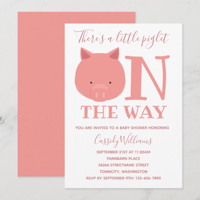 Invitation Petit Piglet Sur Le Chemin Baby shower (Devant / Derrière)