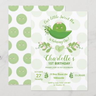 Invitation Petit pois sucré dans une petite fille d'anniversa