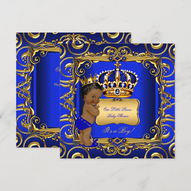 Invitation Petit Prince Baby shower Bleu Afro-Américain (Devant / Derrière)