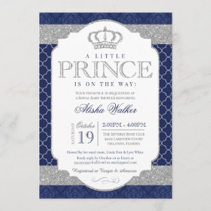 Invitation Petit prince baby shower de bleu royal et d'argent