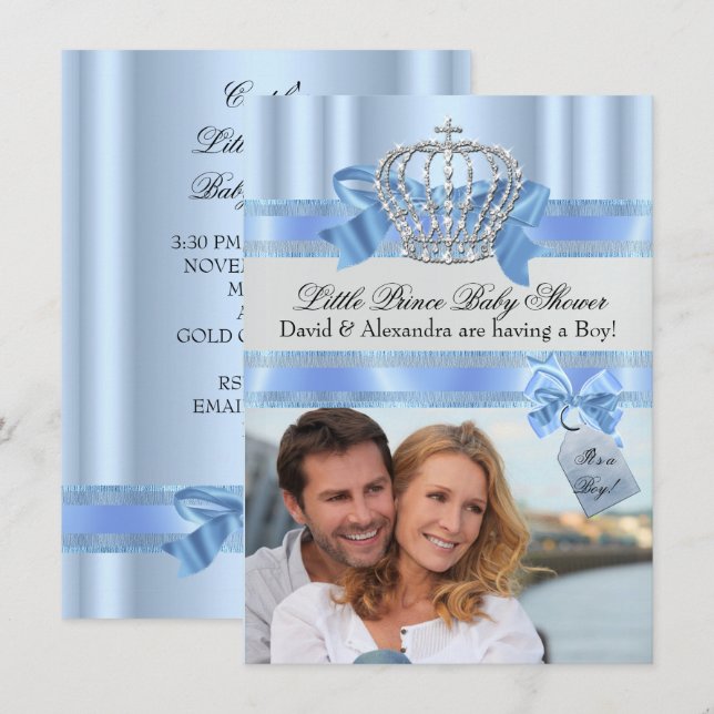 Invitation Petit Prince Baby shower de couple Photo Bleu (Devant / Derrière)