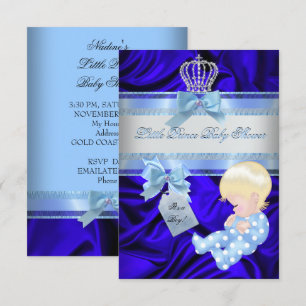 Invitation Petit Prince Baby Shower Garçon Bleu Royal Blond