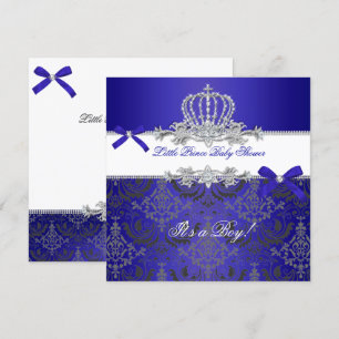 Invitation Petit Prince Baby Shower Garçon Couronne Bleu Roya