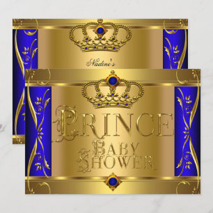 Invitation Petit Prince Baby Shower Garçon Couronne Bleu Roya