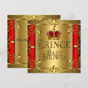 Invitation Petit Prince Baby Shower Garçon Couronne Rouge Or 