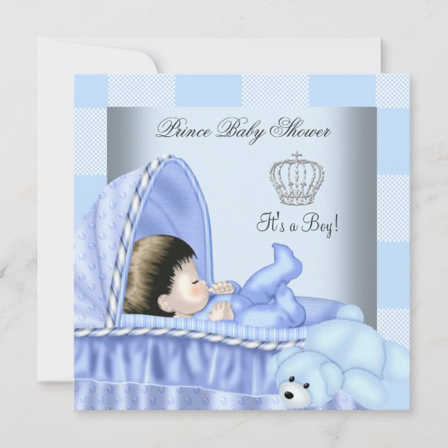 Invitation Petit Prince Baby shower Garçon Patchwork bleu (Devant)