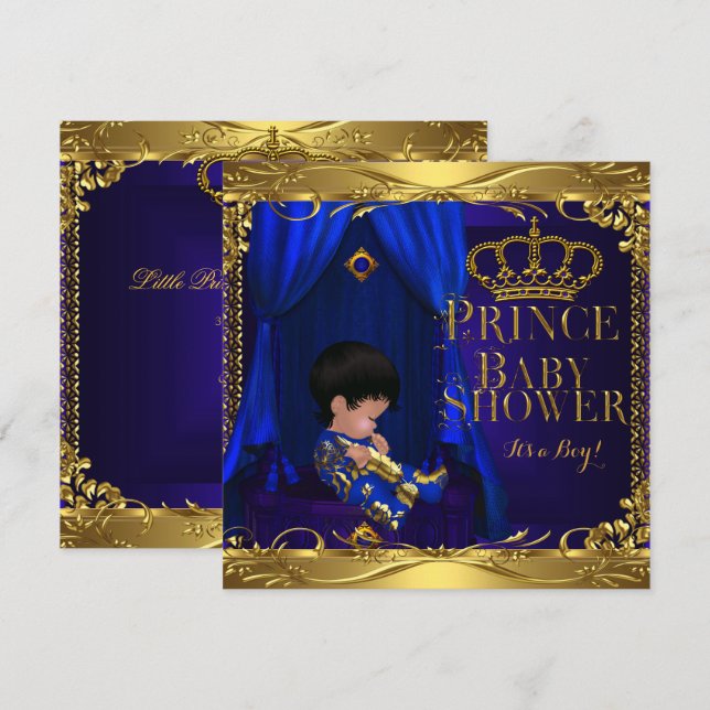 Invitation Petit Prince Baby shower Garçon Regal Blue Crown 5 (Devant / Derrière)