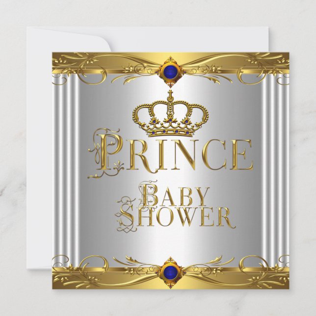 Invitation Petit Prince Baby shower Garçon Regal Blue Crown 8 (Devant)