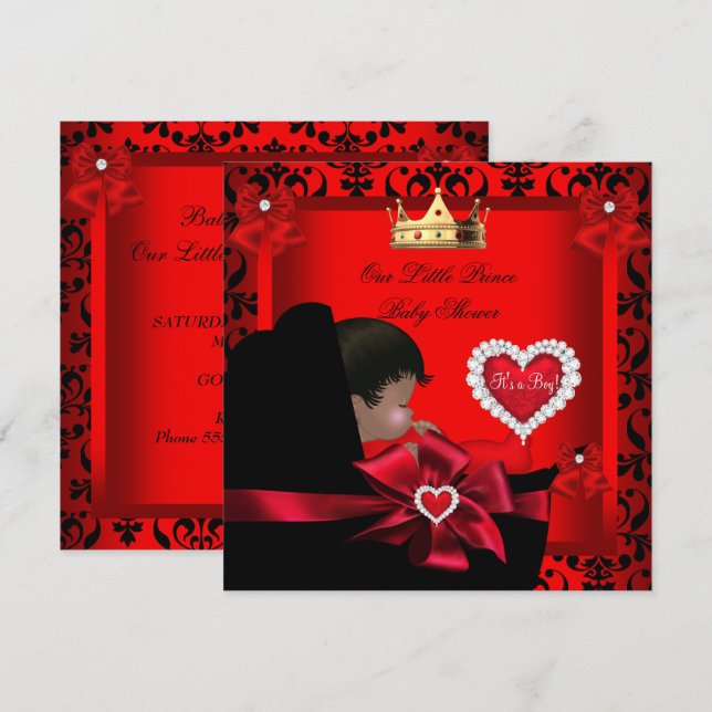 Invitation Petit Prince Baby shower Garçon Regal Red Gold Pra (Devant / Derrière)