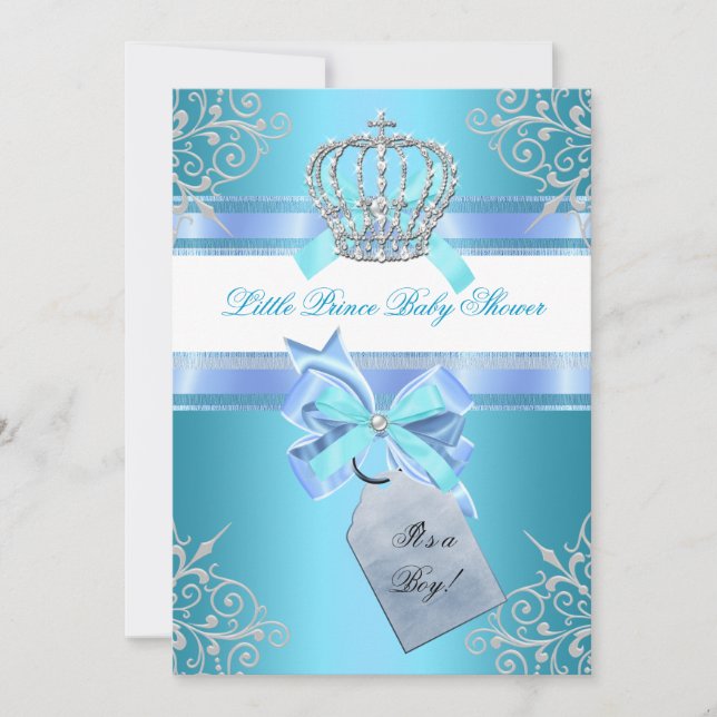 Invitation Petit Prince Baby shower Garçon Turquoise Couronne (Devant)