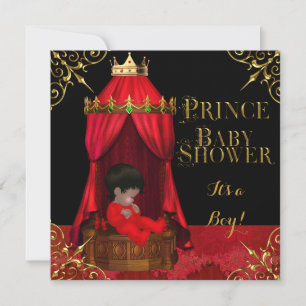 Invitation Petit Prince Bébé Fille Garçon Couronne Rouge Réga