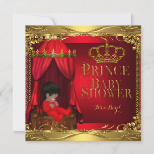 Invitation Petit Prince Bébé Fille Garçon Couronne Rouge Roya