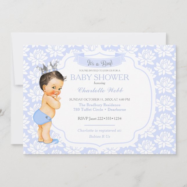 Invitation Petit Prince Light Bleu Argent Bébé Garçon (Devant)