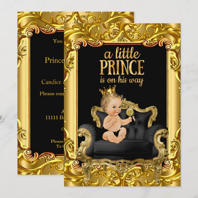 Invitation Petit Prince sur le trône Baby shower Blonde Baby (Devant / Derrière)