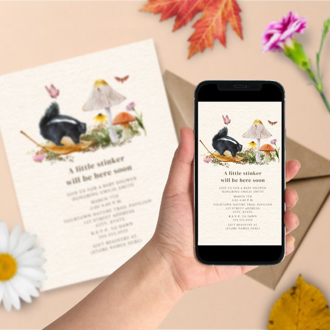 Invitation Petit puant Floral Woodland Skunk Baby shower (Créateur téléchargé)