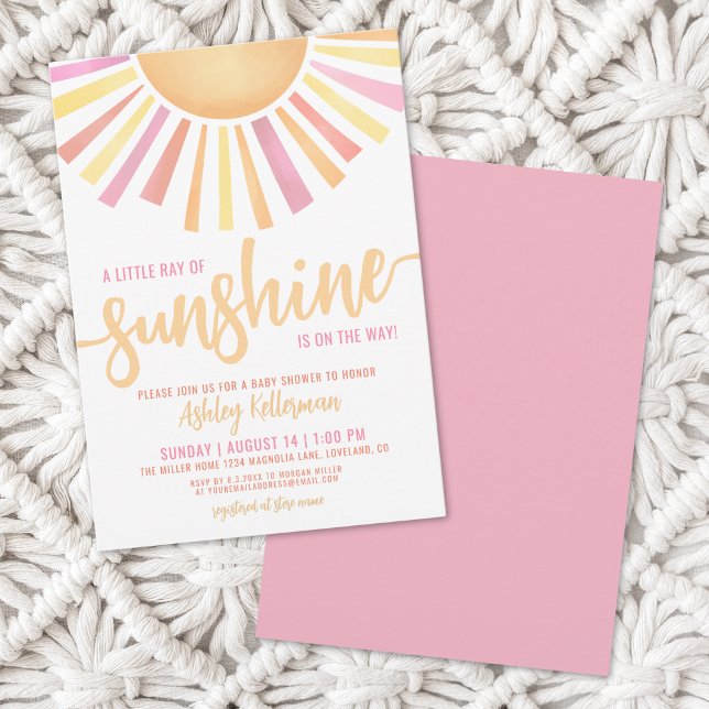 Invitation Petit Rayon De Baby shower Rose Soleil (Little Ray Of Sunshine Pink Baby Shower Invitation)