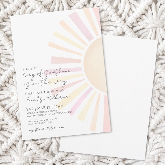 Invitation Petit Rayon De Baby shower Rose Soleil (Little Ray Of Sunshine Pink Baby Shower Invitation)