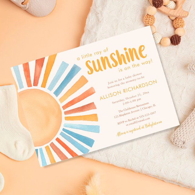 Invitation Petit rayon de soleil baby shower de soleil boho (Créateur téléchargé)