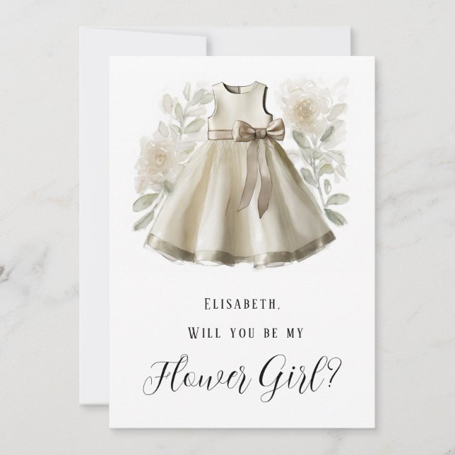 Invitation Petit Robe Floral Serez-Vous Ma Fille Fleur (Devant)