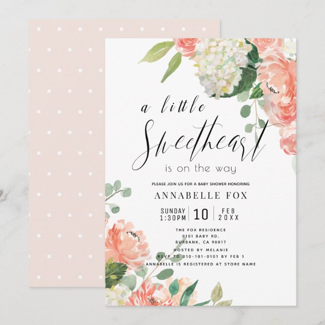 Invitation Petit Rose et Baby shower Hydrangea (Devant / Derrière)