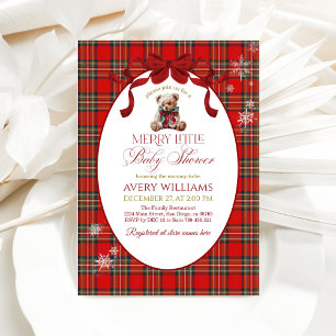 Invitation Petit ruban rouge Noël carreau