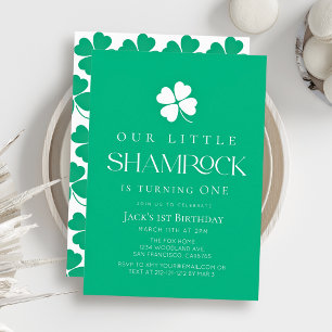 Invitation Petit Shamrock Moderne Garçon Vert 1er Anniversair