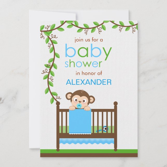 Invitation Petit singe dans un Baby shower de bébé (Devant)
