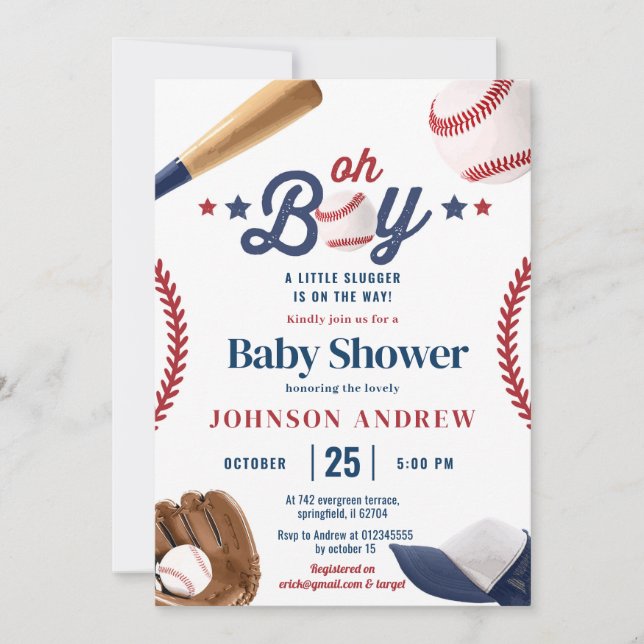 Invitation Petit Slugger De Baseball Simple Personnel En Chem (Devant)