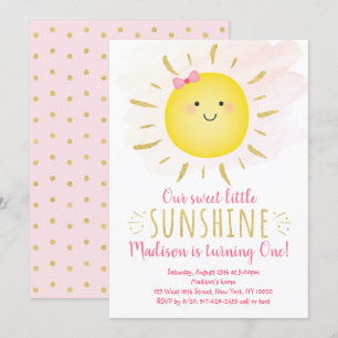 Invitation Petit soleil rose et or Anniversaire