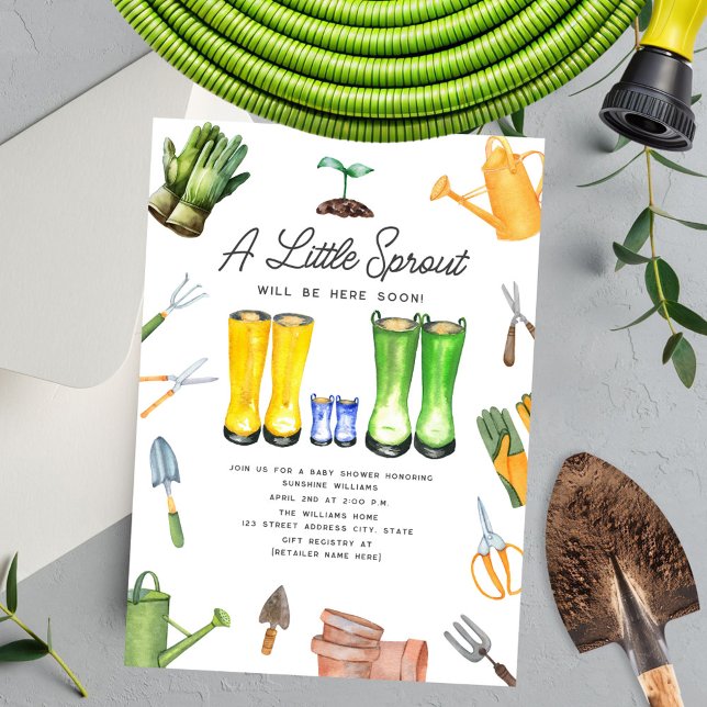 Invitation Petit Sprout Blue Pluie Boots Jardinage (Créateur téléchargé)