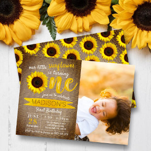 Invitation Petit tournesol Rustique Burlap 1er anniversaire P