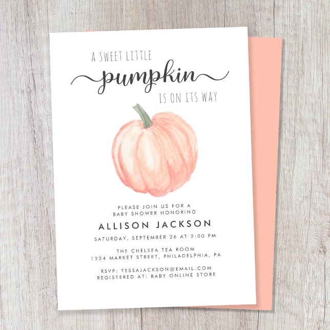 Invitation Petit Watercolor Baby Shower (Celebrate the upcoming arrival of your autumn baby with a pumpkin-themed baby shower)