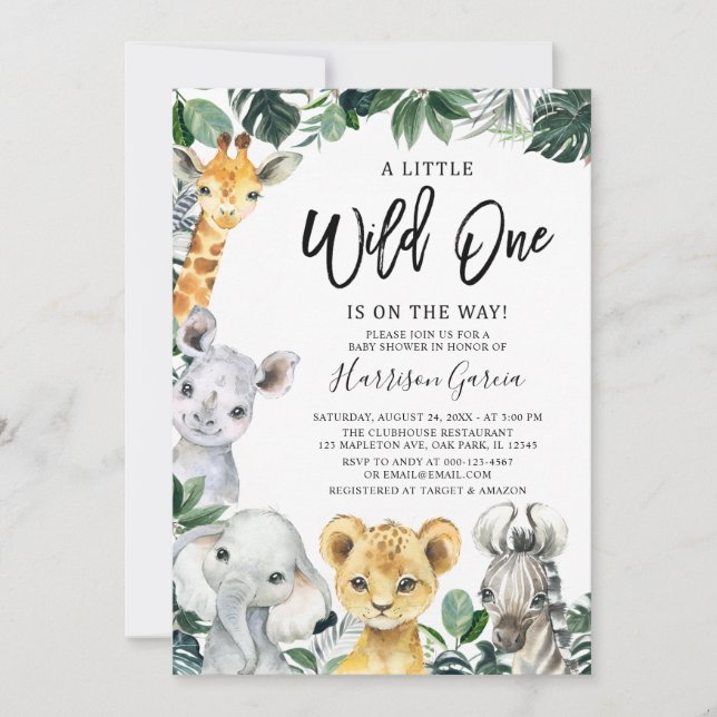Invitation Petit Wild One Safari Jungle Animaux Baby shower (Devant)