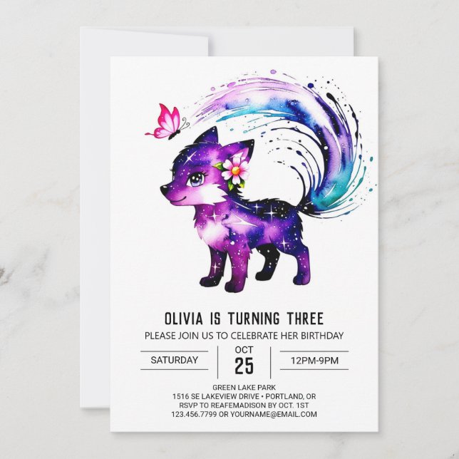 Invitation Petit Wolf Woodland Digital Girl Anniversaire (Devant)