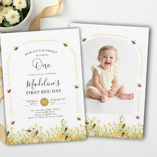 Invitation Petite Abeille Fleur des Champs Photo 1er Annivers