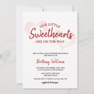 Invitation Petite adorable Valentines Baby shower jumeau