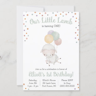 Invitation Petite agneau mignonne avec ballons fête d'anniver